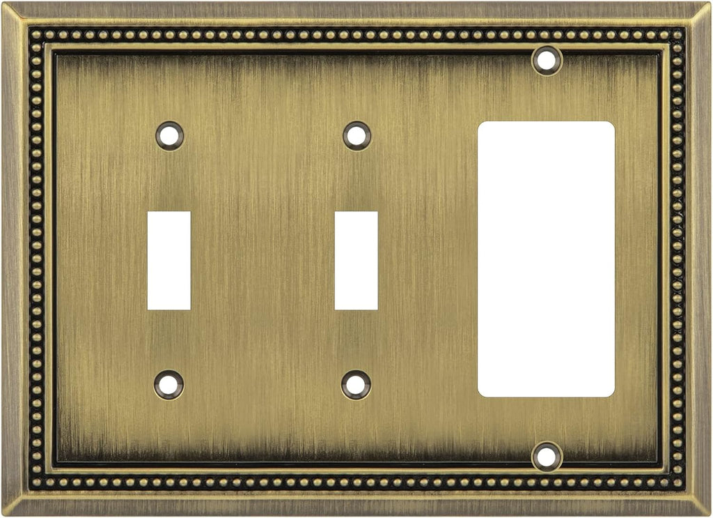 Henne Bery Sunken Pearls Heavy Duty Decorative Wall Plate Switch Plate Outlet Cover (Double Toggle/Single Decorator, Antique Brass)