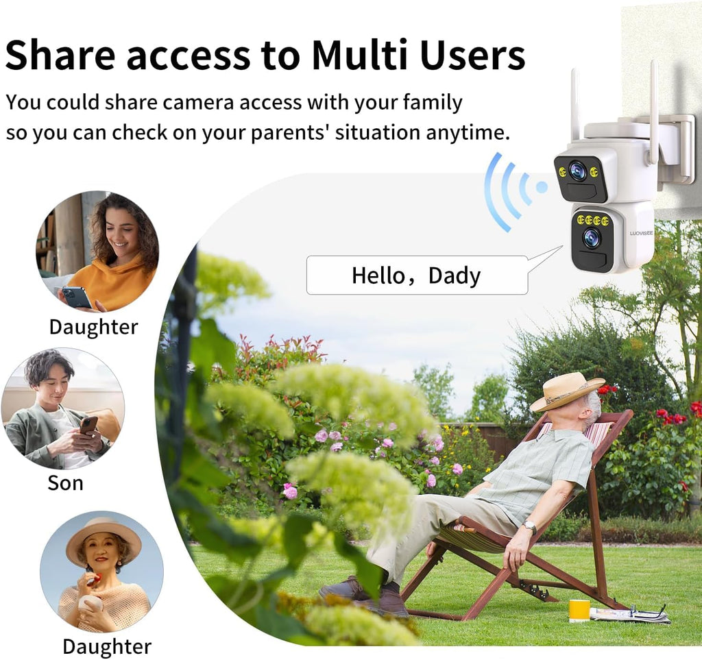 Dual Lens Outside Cameras for Home Security Cameras 4 Pack,2.4G & 5G WiFi,Solar Battery Powered Camera with AI Motion Siren,SD/Free Cloud Storage,No Monthly Fee,Color Night Vidion,Waterproof