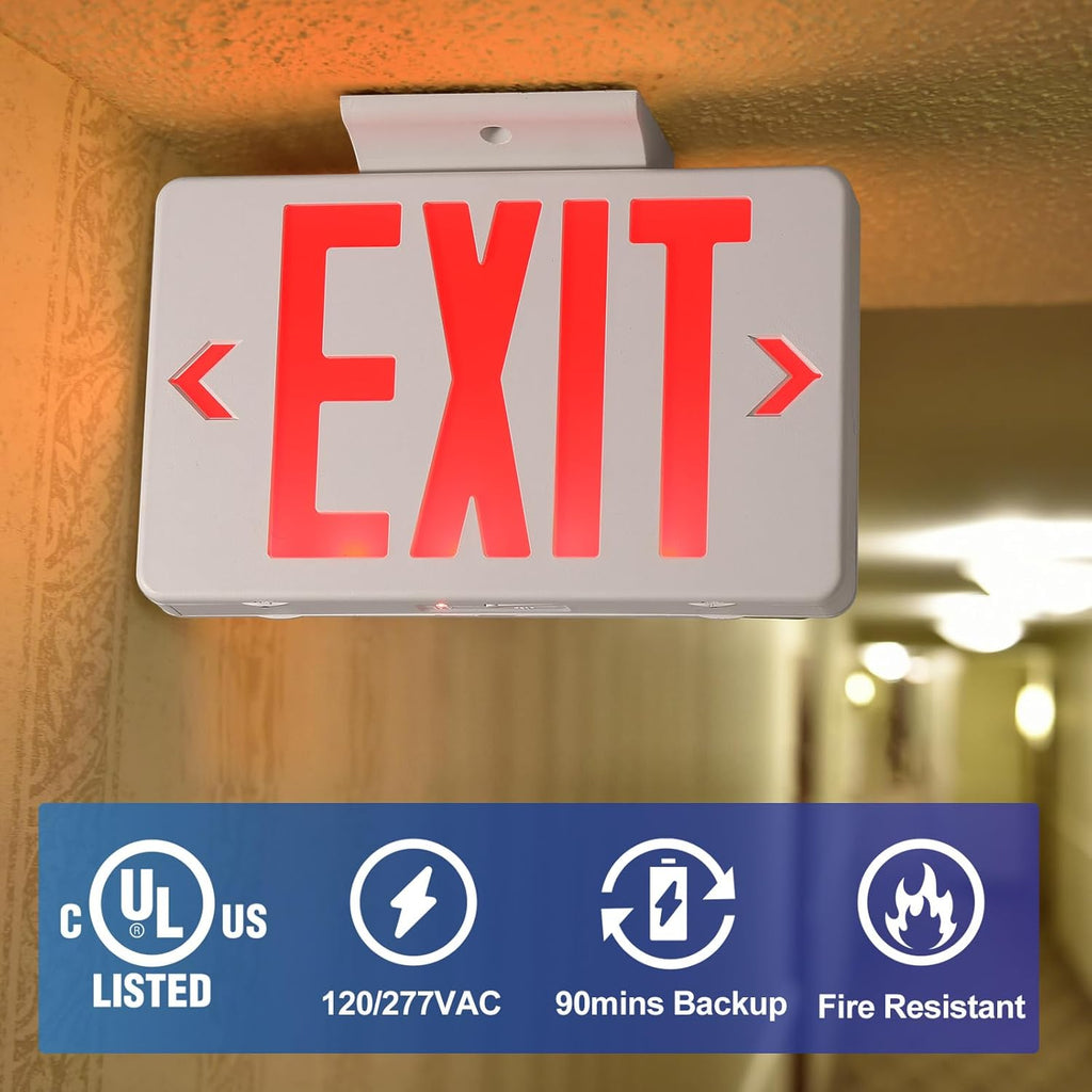 TANLUX Red Corded Exit Sign with 1.0 Meter Plug in Cord, Plug in Exit Sign with Battery Backup Lights for Business, Commerical Emergency Lighting Combo, UL Listed, AC 120/277V, Double Face