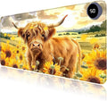 Heated Mouse Pad with 3 Levels Heated & 3 Hours Auto Shut-Off Mouse Pad for Warming Hands in Office Home, 31.5" x 13"Large Safe Desk Mat Hand Warmer，Sunflower Highland Cow