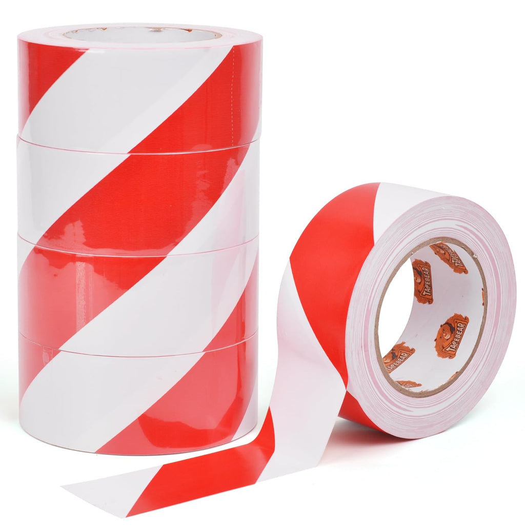 TAPEBEAR Hazard Caution Tape, 2inch x 150 Feet(50yds) Self Adhesive Warning Tape for Steps, High Visibility White&Red Tape for Halloween Outdoor Construction Warning, Danger Zone, 5Rolls