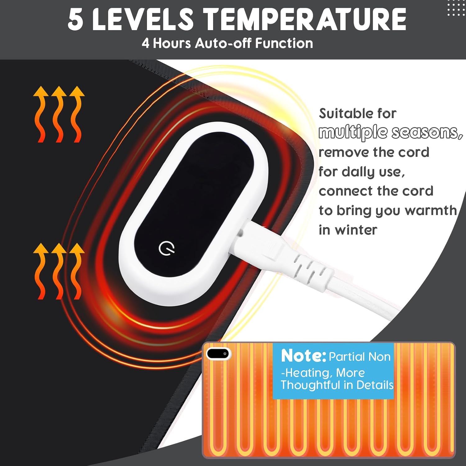 Konohan Heated Large Desk Mat PU Leather Warm Mouse Pad with 5 Heating Level & 4 Hour Auto Shut-Off Heating Keyboard Pad Warmer Gaming Mice Mat Only Supports 110v(Black Color,35.4"x 14.2")