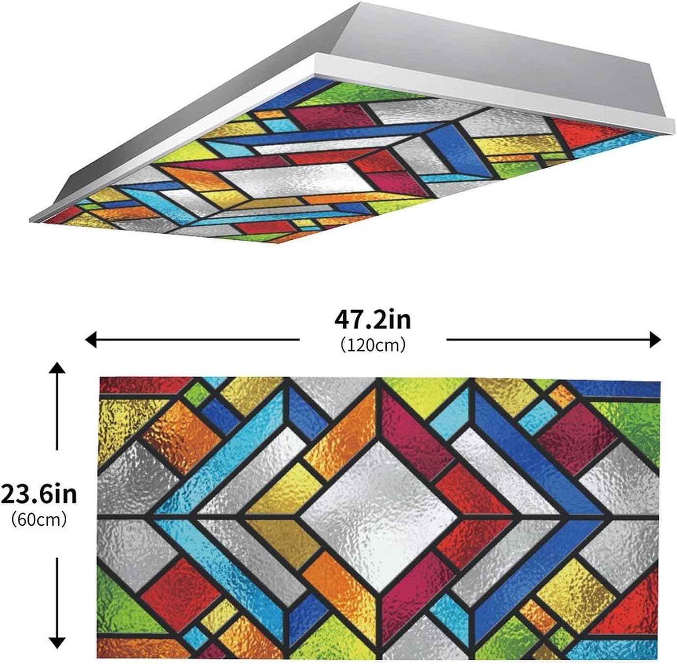 2PCS Fluorescent Light Cover for Ceiling Light Classroom-Stained Glass Patten Magnetic Light Cover Shade Panel,Decorative Film Filter for Reducing Harsh Glare Flicker Home School Office Decorations