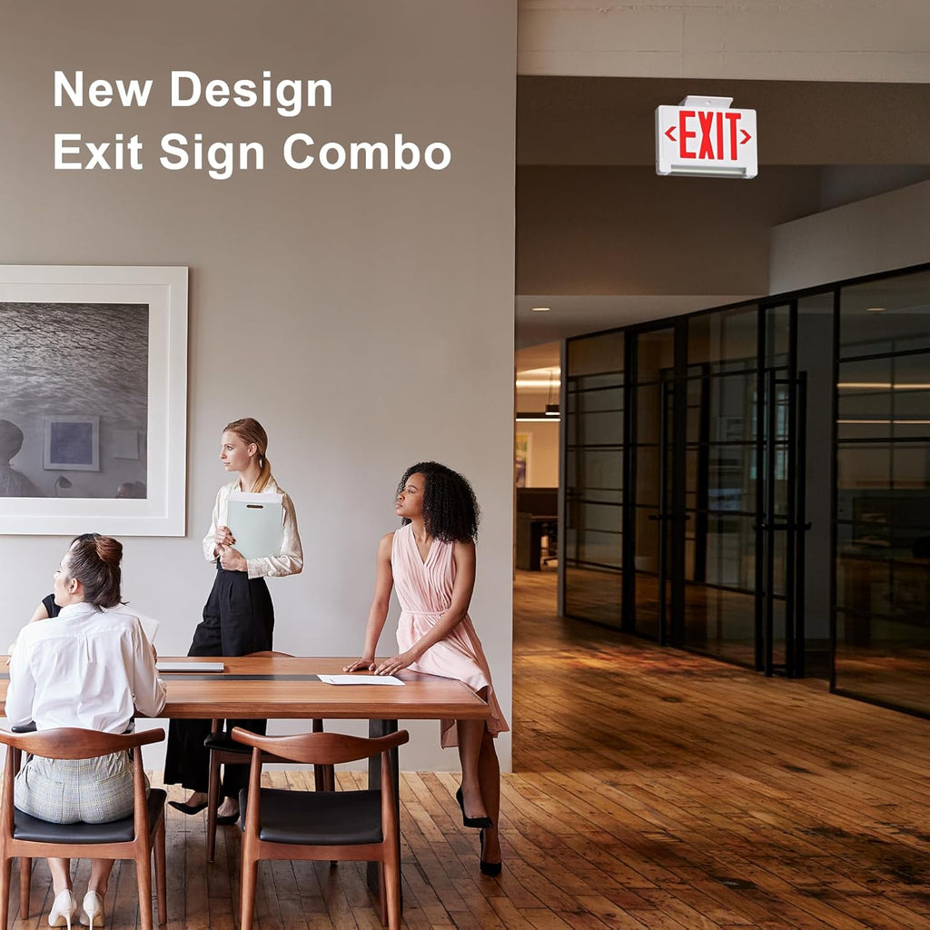 Exit Sign with Adjustable LED Pipe, Exit Signs with Emergency Lights Bar Combo, Compact Hardwired Exit Sign with Battery Backup，Red Led Emergency Exit Light for Business , 120V/277VAC,UL Listed,Top/Side/Wall Mount (2 Pack)