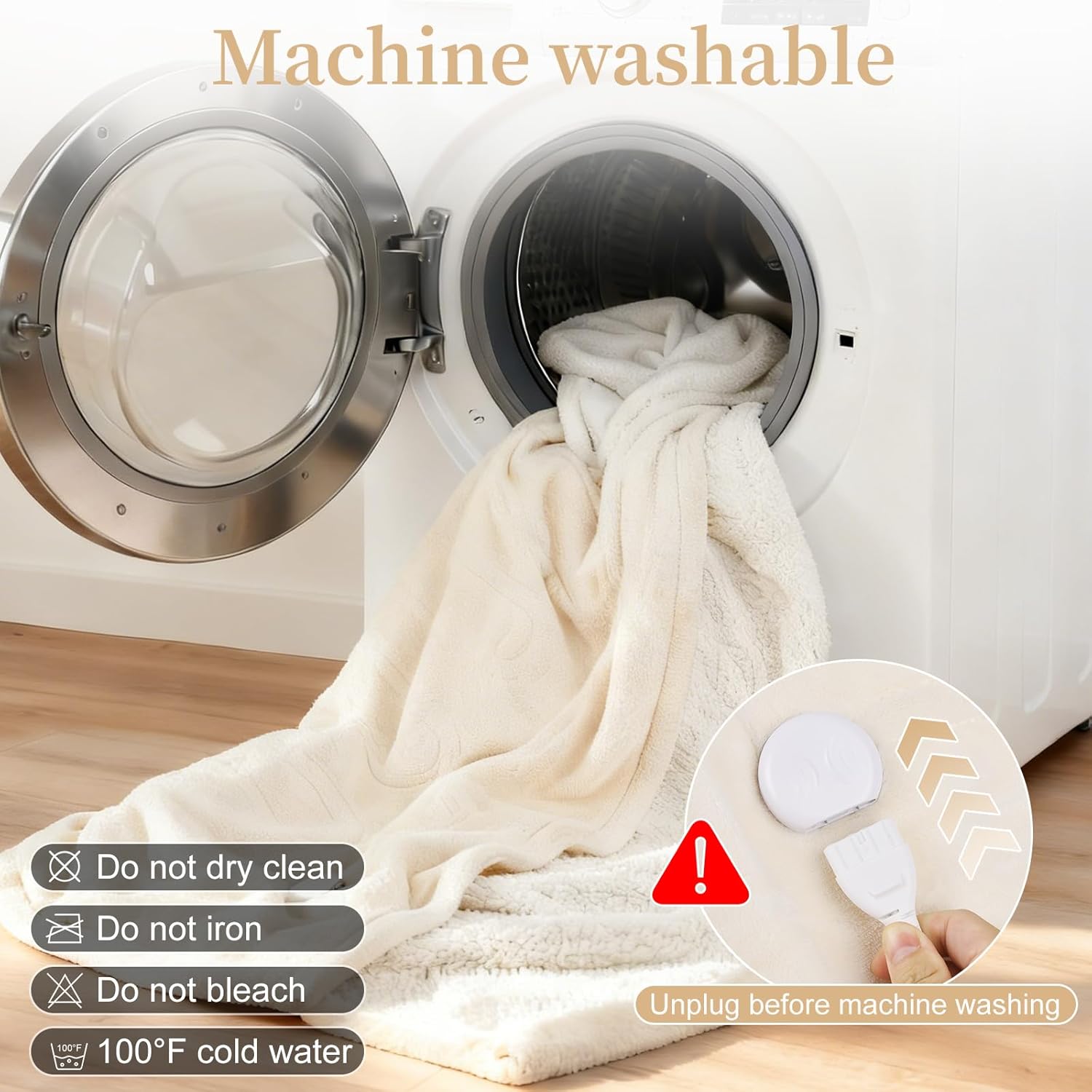 Electric Heated Blanket Twin 62" x 84", Soft Plush Flannel & Sherpa Electric Blanket with 8 Heat Settings, 1-12H Auto-Off, Fast & Even Heating, Machine Washable, Ideal for Home & Office, Beige