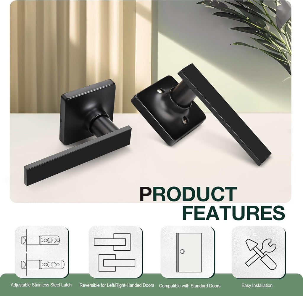 GOBEKOR 10 Pack Passage Door Handles Black Interior Door Handles with Lock Keyless Matte Black Hall Closet Door Levers
