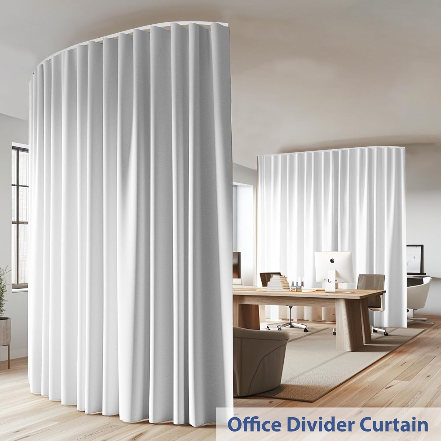 Room Divider Ceiling Mounted Curtains Track Sets Extra Wide Blackout Curtain Flexible Tracks for Bedroom Privacy Partition Separator, 1 Panel White Drape and White Rail, W15 x H9ft