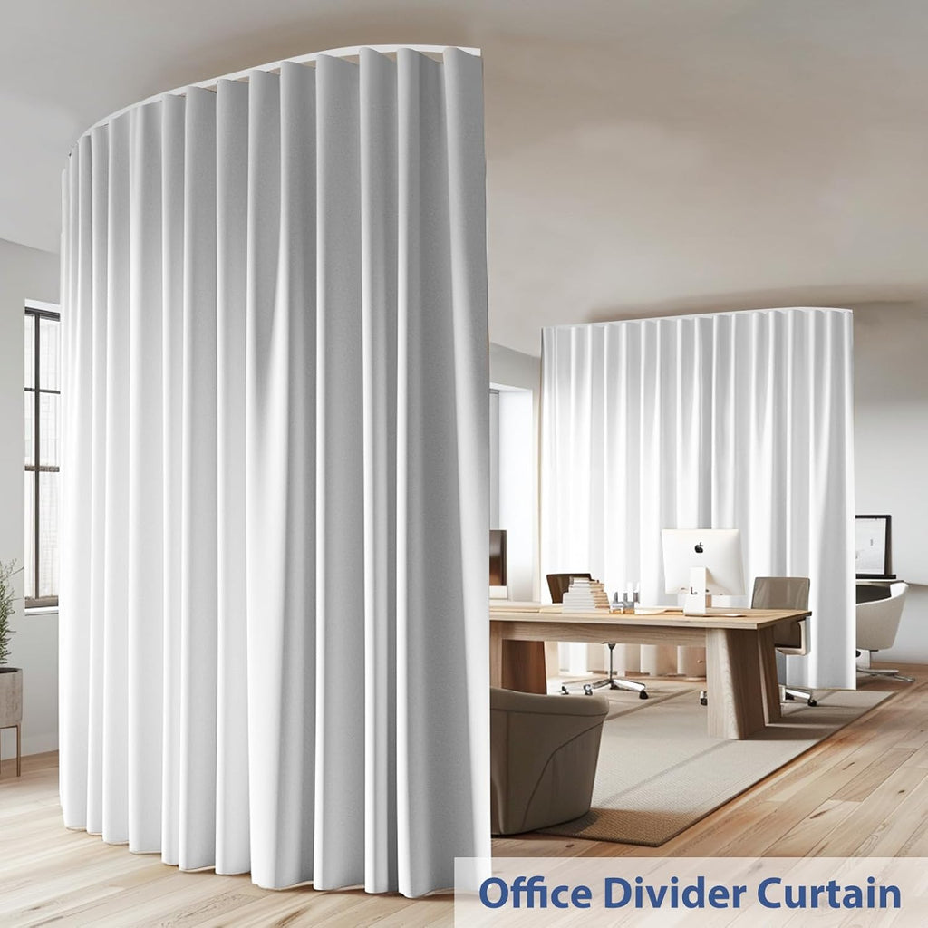 Room Divider Ceiling Mounted Curtains Track Sets Extra Wide Blackout Curtain Flexible Tracks for Bedroom Privacy Partition Separator, 1 Panel White Drape and White Rail, W15 x H7ft