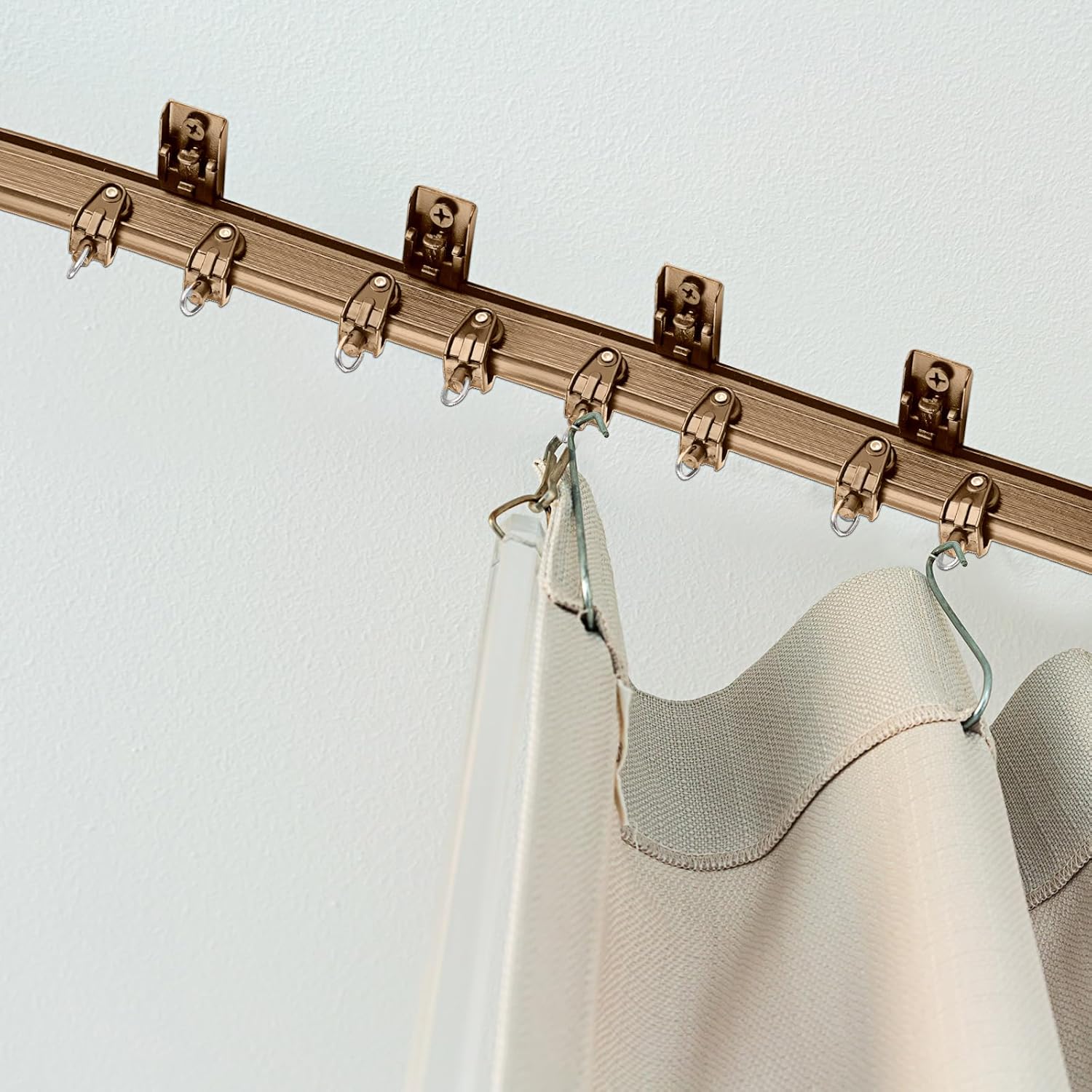 Jetec Curtain Tracks Ceiling Flexible Curtain Track Bendable Rail Curved Wall Mounted for Living Room Bedroom Divider Rod RV(5 Meter/ 16.4 Feet,Brown)