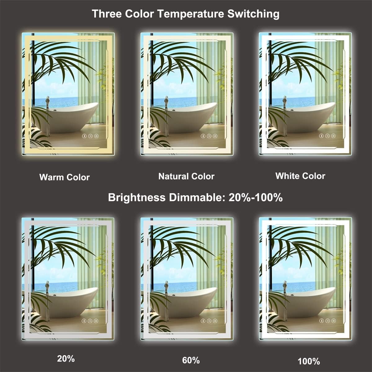 24''X32'' LED Bathroom Mirror with Lights, Built-in Bluetooth Speaker, Anti-Fog Dimmable 3 Lights Setting Backlit + Front Lit, Lighted Vanity Makeup Wall Mirrors, Shatter-Proof IP65 Waterproof