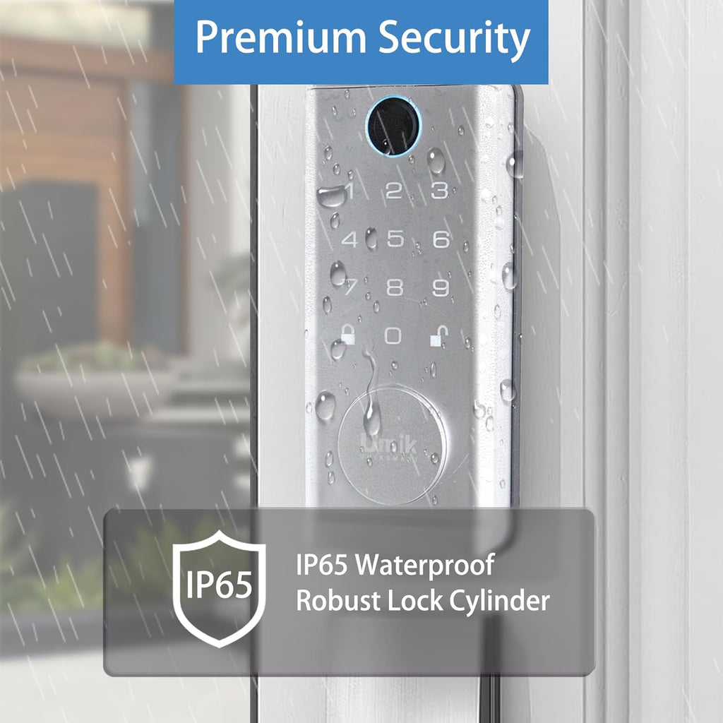 Fingerprint Door Lock with Handle Set, Keyless Entry Smart Door Lock, Electronic Keypad Deadbolt Locks, App Control for Front Door, Home (Matte Silver in Zinc)