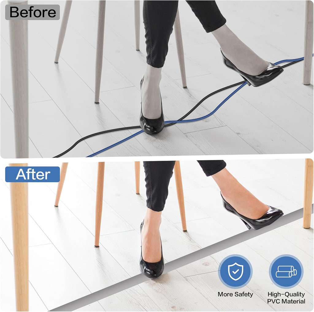 Floor Cord Cover Self Adhesive Cord Hider Floor Extension Cord Covers for Floor Power Cord Protector Cable Management Prevent Cable Trips Cable Cavity 0.59" W x 0.31" H (Grey, 3.3Ft)
