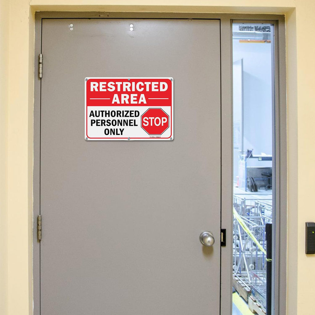 GicnKeuz Large Restricted Area Sign, 14x10 Inches Do Not Enter - Authorized Personnel Only Signs, Rust Free.40 Reflective Aluminum, Fade Resistant/Waterproof, 6 Pre-drilled Holes (1 Pack)
