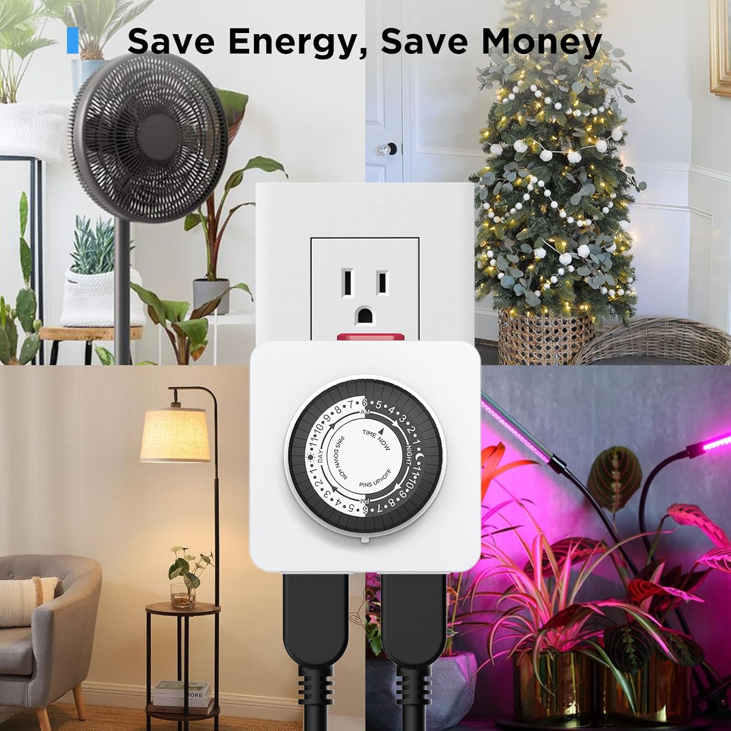 G-ELEK Timers for Electrical Outlets Indoor, 24-Hour Dual Outlet Timer, Christmas Tree Timer Indoor, 3 Prong Light Timers Indoor, Daily Cycle Lamp Timer, 125V 15A, ETL Listed, 2 Pack
