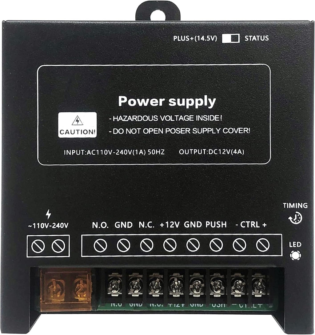 Waterproof Fingerprint Door Access Control System kit, Includes a 1200LB Magnetic Lock,RFID keypad, remotes, exit Button, Entry keypad, and a 110V AC to 12V DC Power Supply (Fingerprint-1200LB Kits)