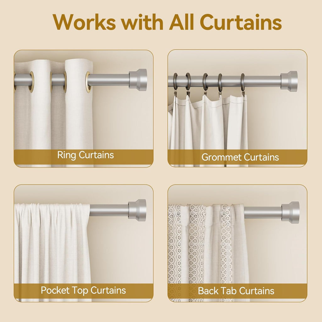 Curtain Rod 2 Pack 32-58 Inch, Heavy Duty 1 Inch Curtain Rod, Sliver Short Adjustable Window Treatment Rods, Modern Design, Easy Installation