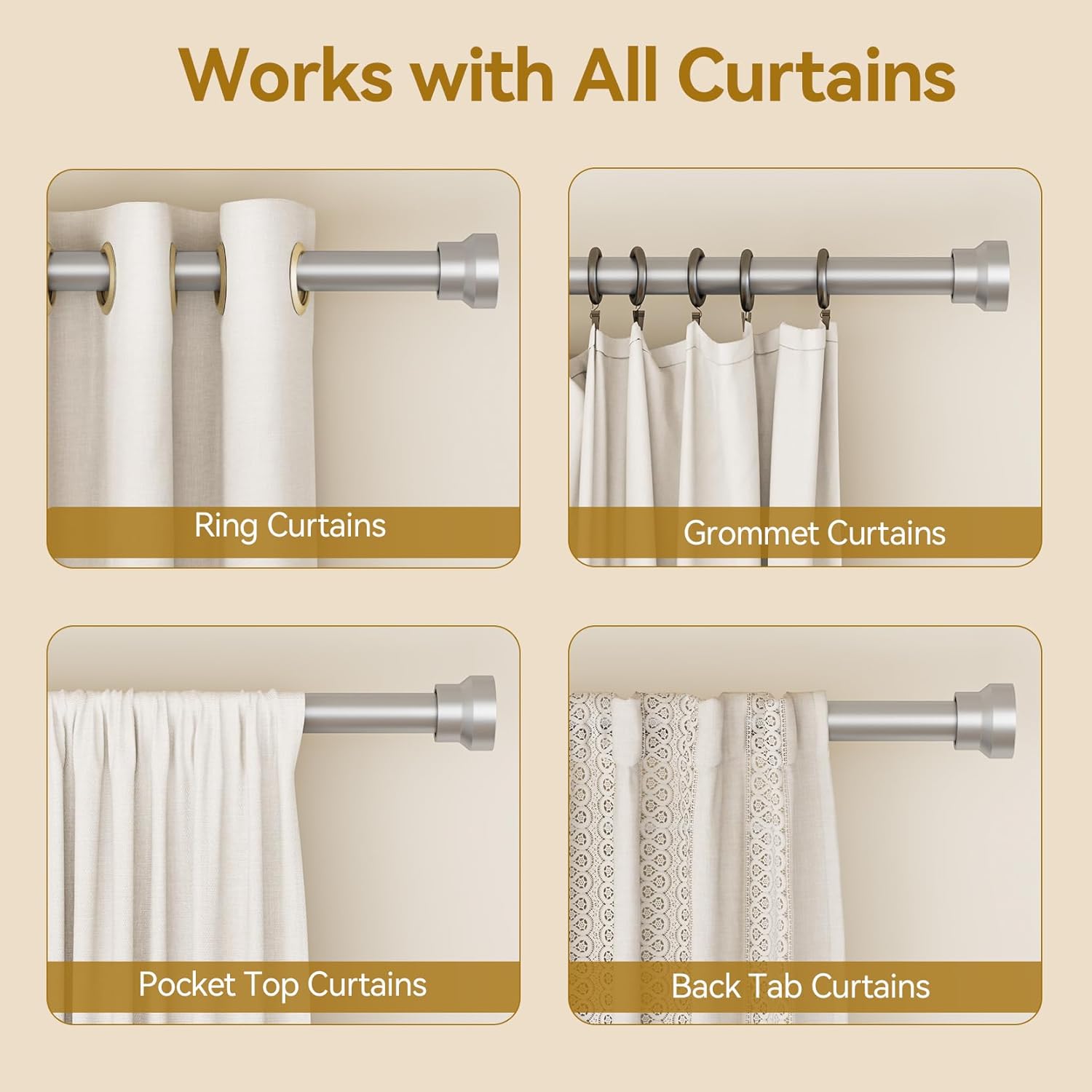 Curtain Rod 2 Pack 32-144 Inch, Heavy Duty 1 Inch Curtain Rod, Sliver Extra Long Adjustable Window Treatment Rods, Modern Design, Easy Installation