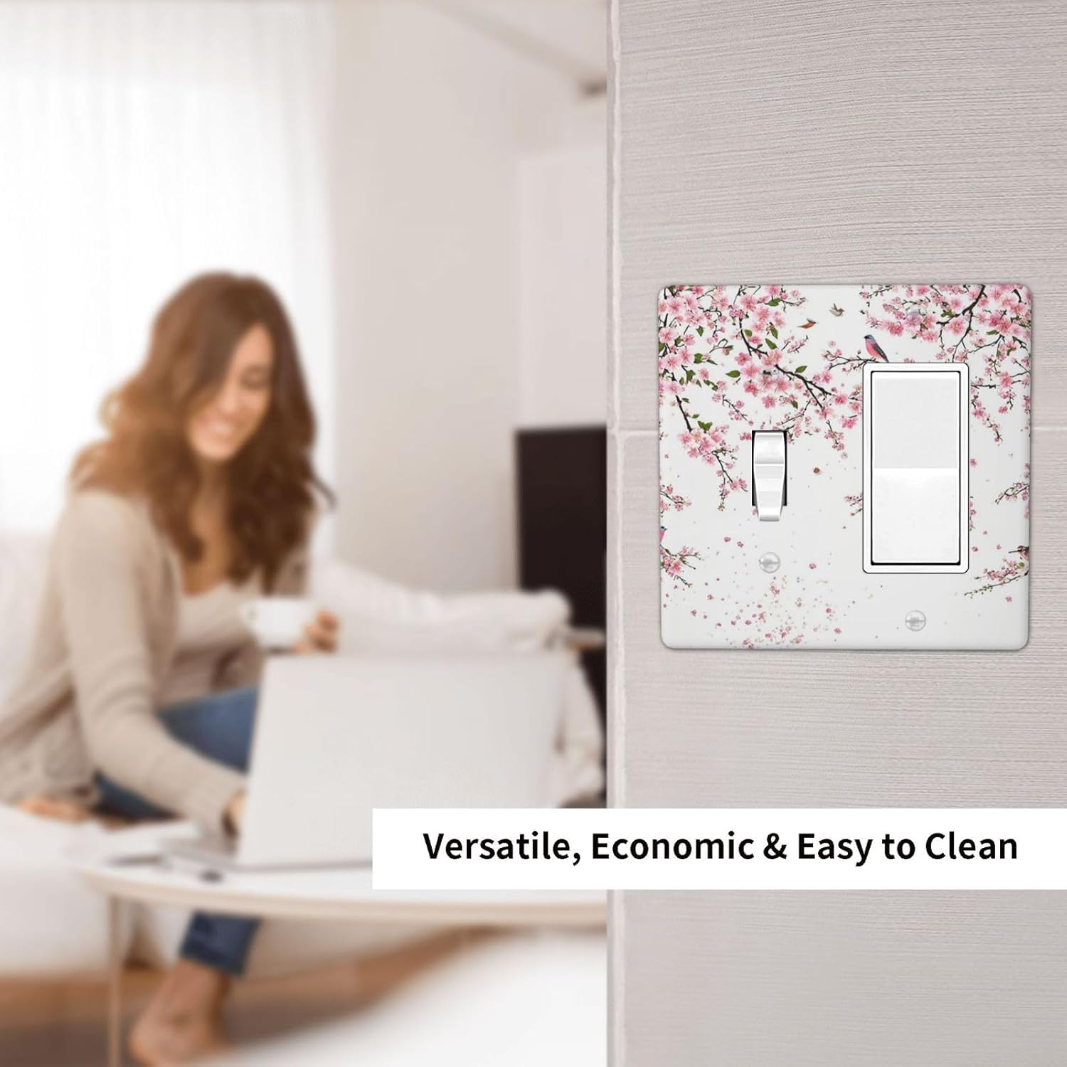 Decorative Outlet Covers Rustic Plum Blossom Pink Flowers 2 Gang Wall Plate Single Toggle 1 Rocker Light Switch Cover Switch Plate Covers Faceplate for Home Bedroom Decor