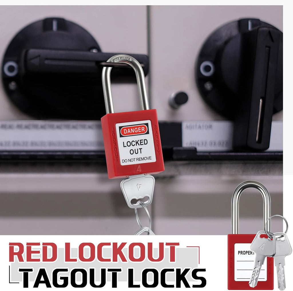 Landhoow 12 Set Lockout Tagout Locks and Keys Kit Loto Locks Different Safety Lock 2 Keys Per Lock Tag Out Padlocks for Electrical Lockout Tag Out Stations and Devices Kits (Red)