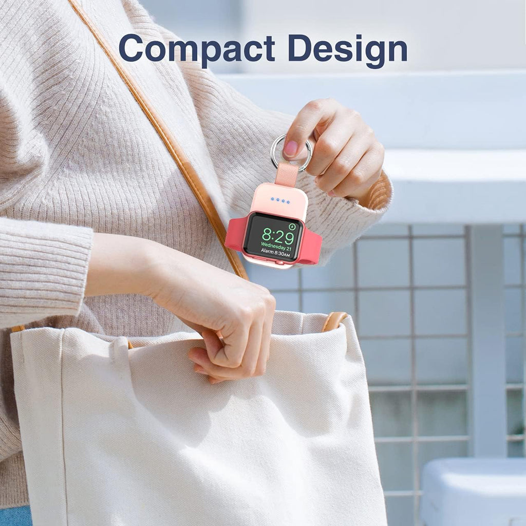 i.VALUX Portable Wireless Charger for Apple Watch Series 11/10/9/8/UItra/7/6/5/4/3/2/SE, Compact Magnetic iWatch Charger 1000mAh Power Bank Travel Keychain Style Gift for Mother Girl Birthday-Pink