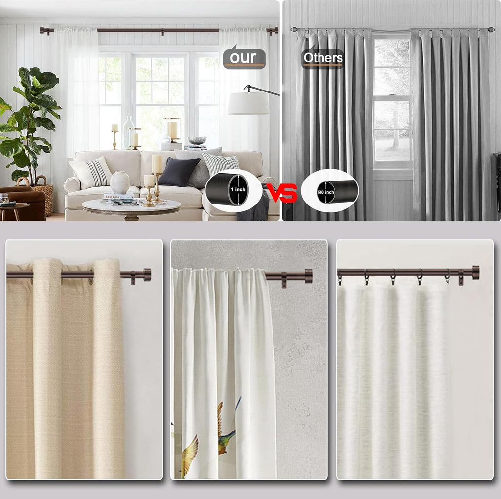 Adjustable Curtain Rods-18 to 88 Inches,1 Inch Modern Metal Drapery Rods, Adjustable Heavy Duty Curtain Pole with Simple End Caps