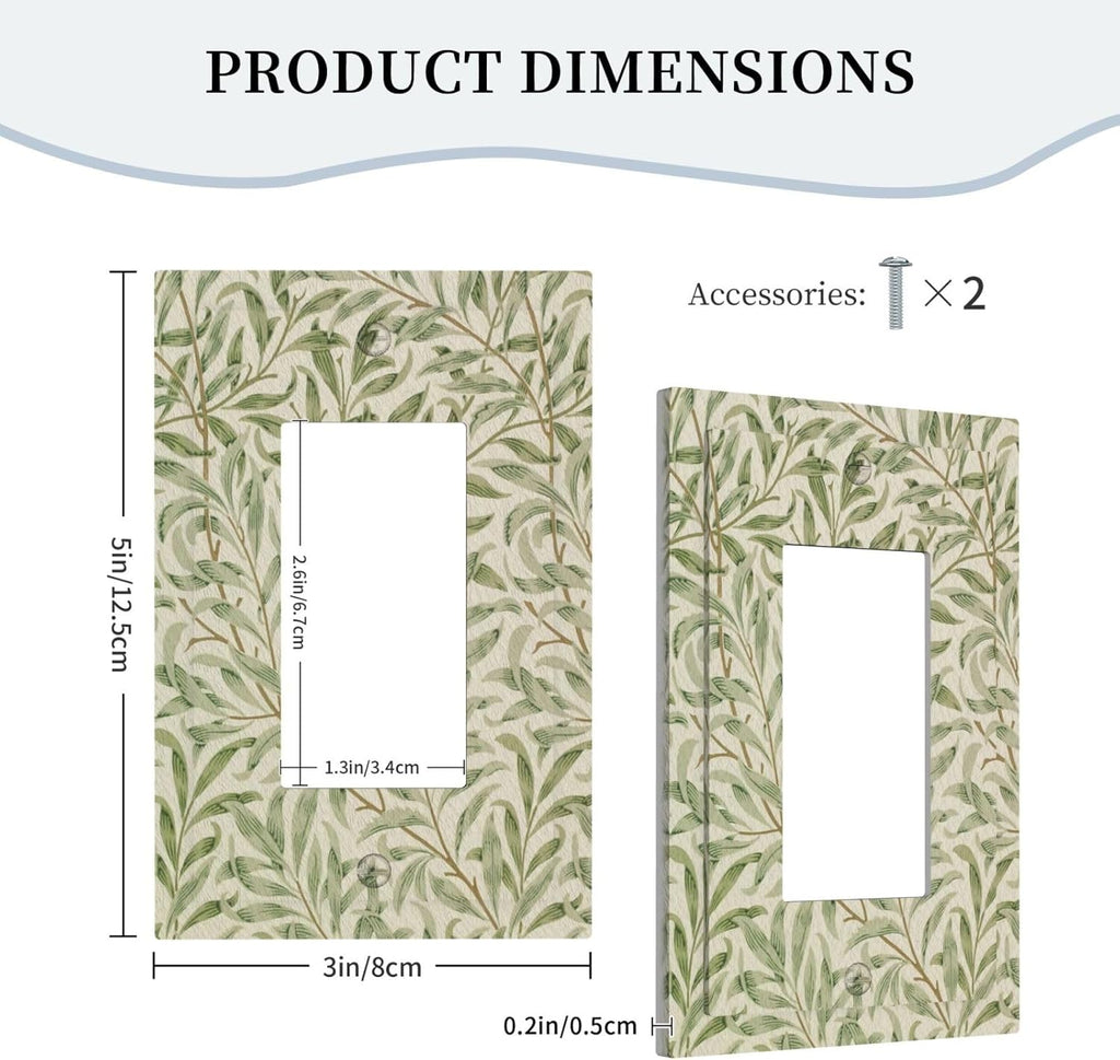 Decorative Outlet Covers Vintage Morris Willow Leaf Green Leaves 1 Gang Single Decora GFCI Device Light Switch Covers Plate 1 Rocker Wall Plate Jumbo Switch Cover Plate for Home Decor