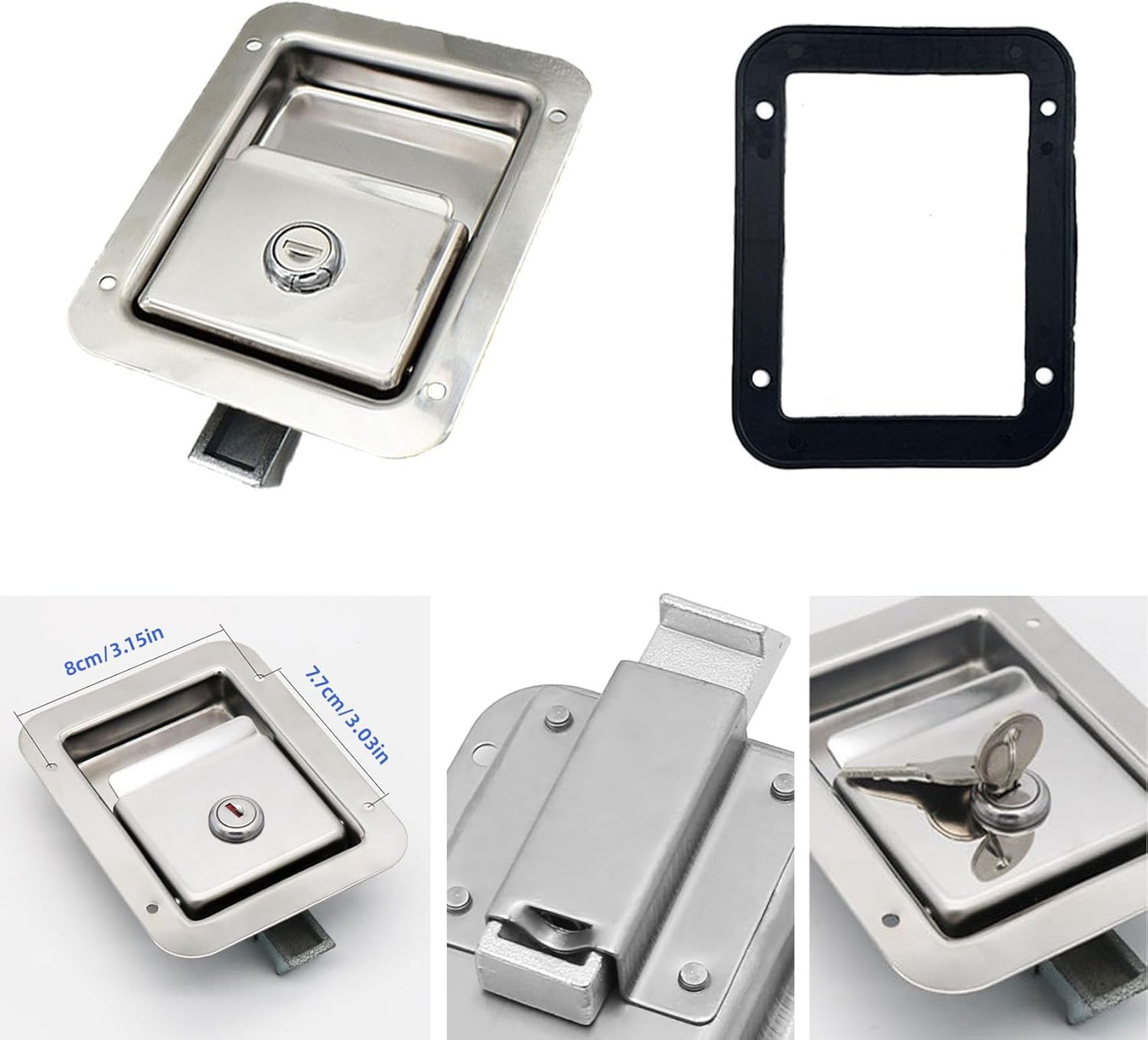 6 Pack Stainless Door Lock Heavy Duty Flush Mount Handle Latch for Trailer Toolbox RV Handle Latch with Gasket Keys