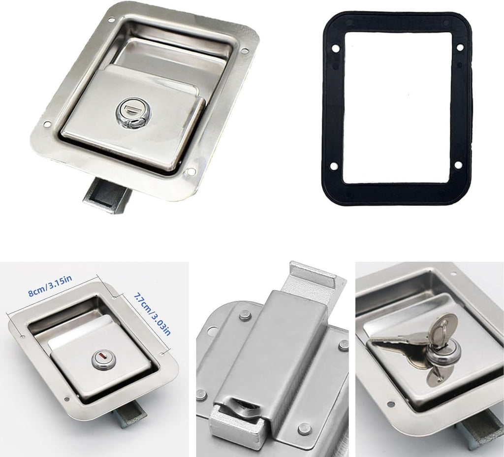 4 Pack Stainless Door Lock Heavy Duty Flush Mount Handle Latch for Trailer Toolbox RV Handle Latch with Gasket Keys