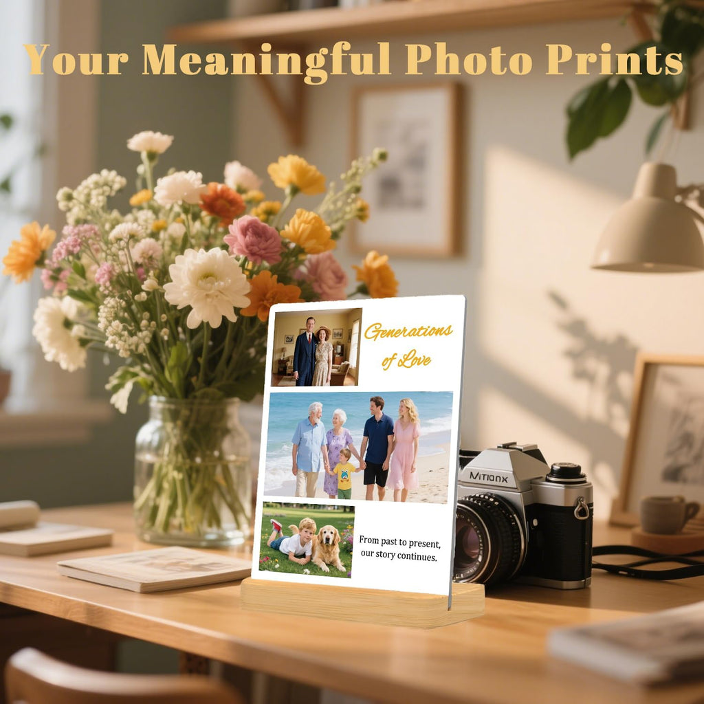 Custom Metal Photo Prints，Personalized Your Own Picture Frame, Customize Photo Prints with Wooden Base，Personalized Metal Picture Gift for Lovers，Family，Boyfriend，Friends