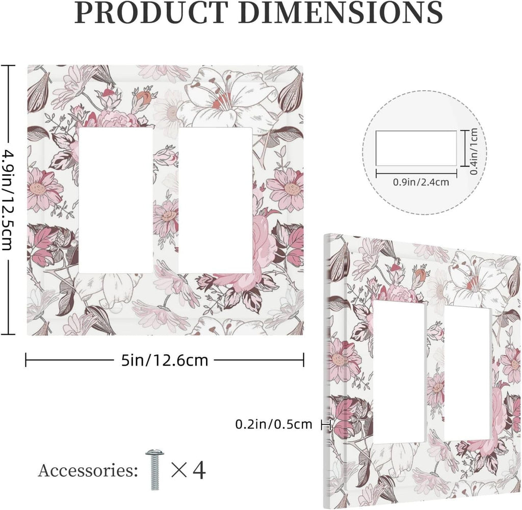 Decorative Outlet Covers Modern Watercolor Flower Pink White Wildflower 2 Gang Double GFCI Rocker Electrical Wall Panels Light Switch Cover Plate for Bedroom Home Decor
