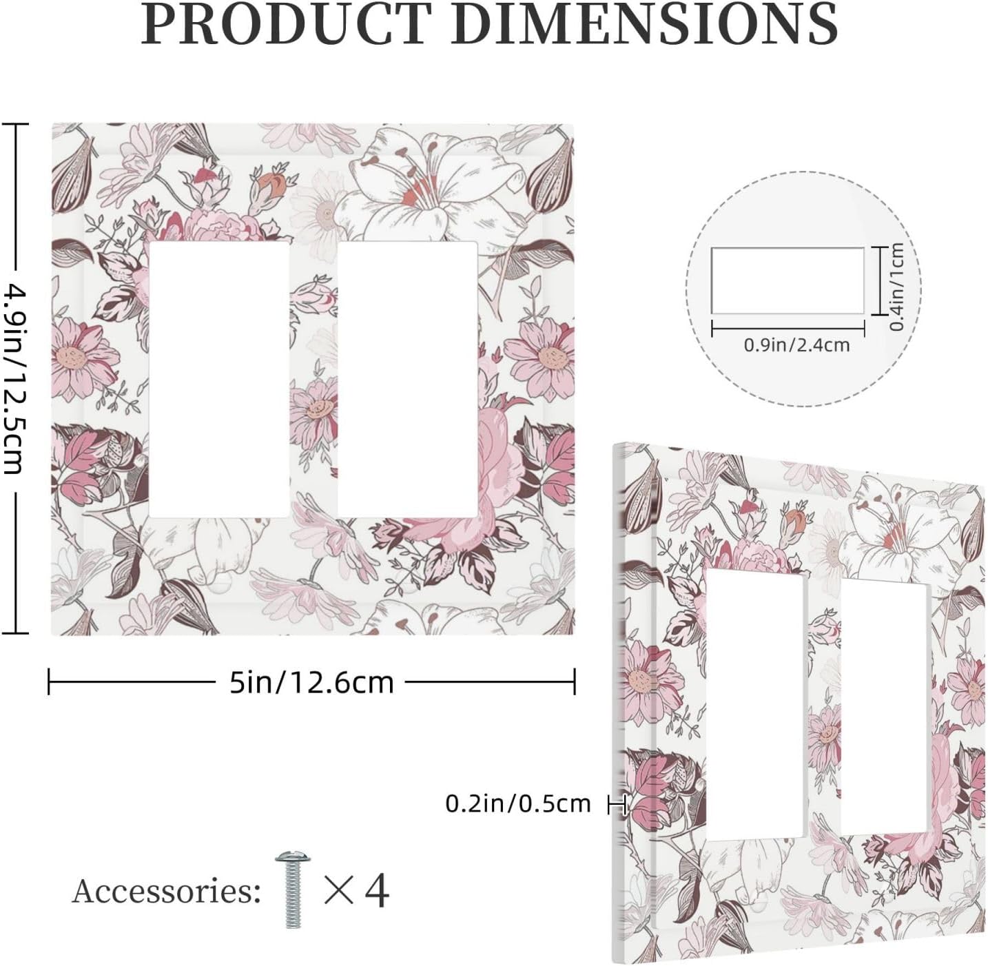 Decorative Outlet Covers Modern Watercolor Flower Pink White Wildflower 2 Gang Double GFCI Rocker Electrical Wall Panels Light Switch Cover Plate for Bedroom Home Decor