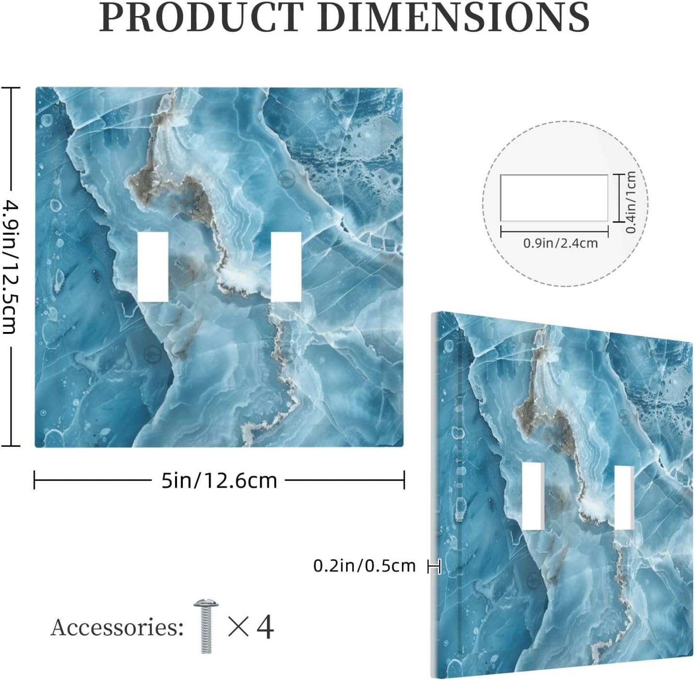 Decorative Light Switch Cover Plate Abstract Watercolor Blue Marble Texture 2 Gang Outlet Covers Double Toggle Wall Plates for Electrical Outlets Switch Plate Covers for Bathroom Decor