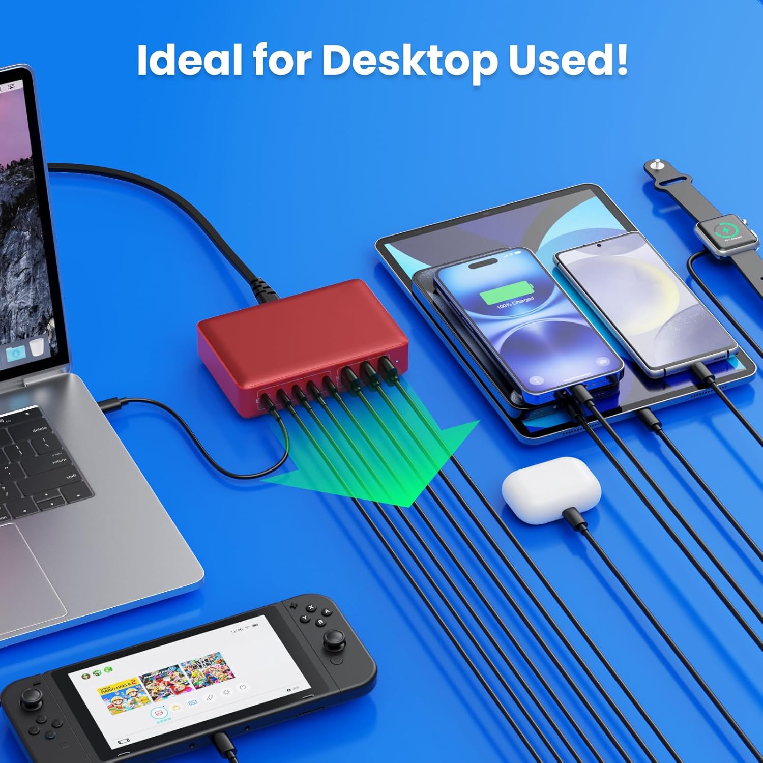 USB C Charger 300W USB C Charger Block 8-Ports GaN IV Fast Charging Station,PD 100W Laptop Charging Hub Wall Charge Adapter Compatible with MacBook/Air,DELL,Steam Desk,iPhone 16/15/14,Galaxy