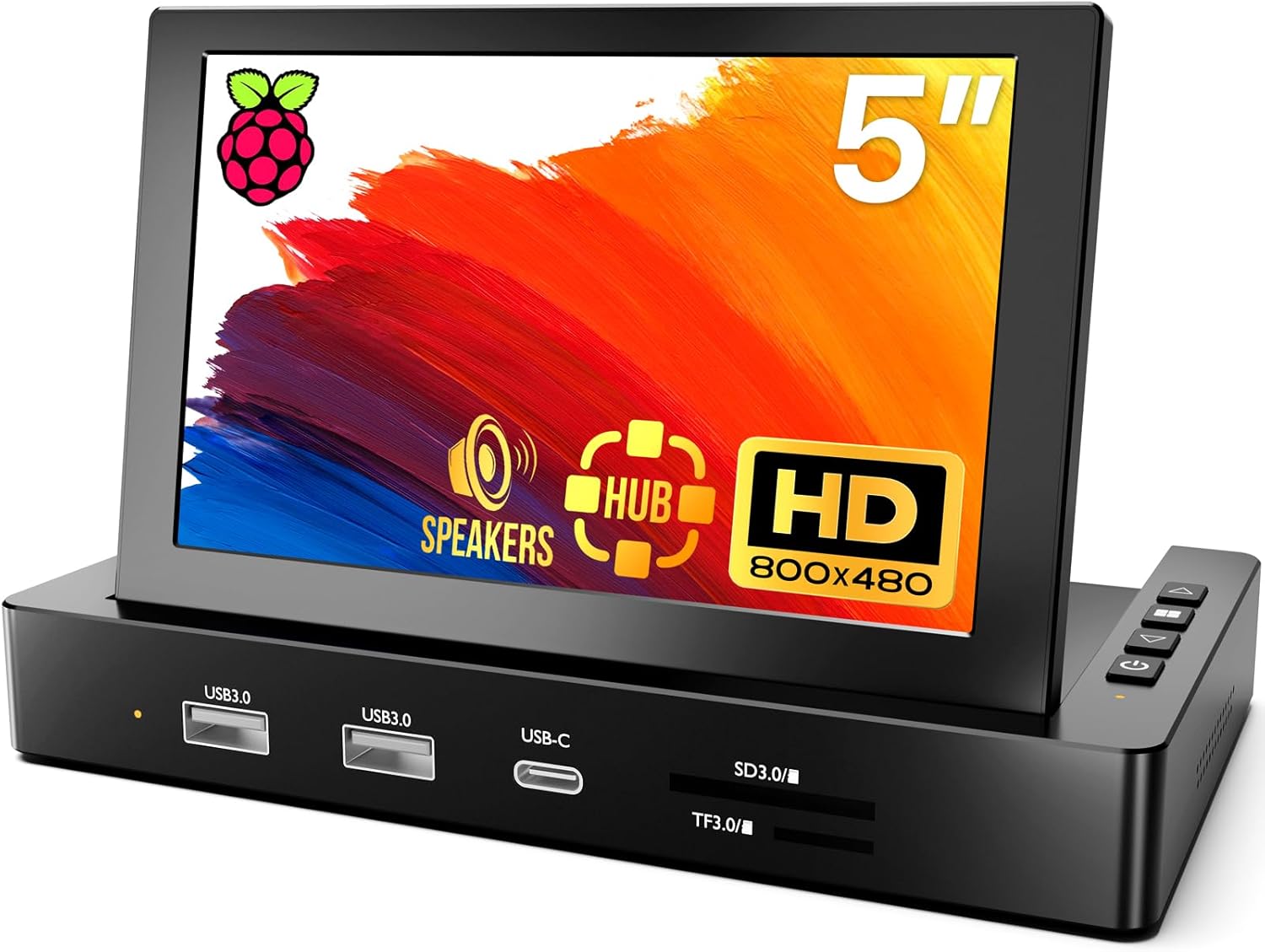 ROADOM 5'' Mini Monitor with Raspberry Pi Mount Holes & USB HUB, Type-C One-Cable Connection&Speakers, All-in-One Storage Dock, Pocket IPS Screen for PC monitoring/Gaming/AIDA64/Streaming Partner