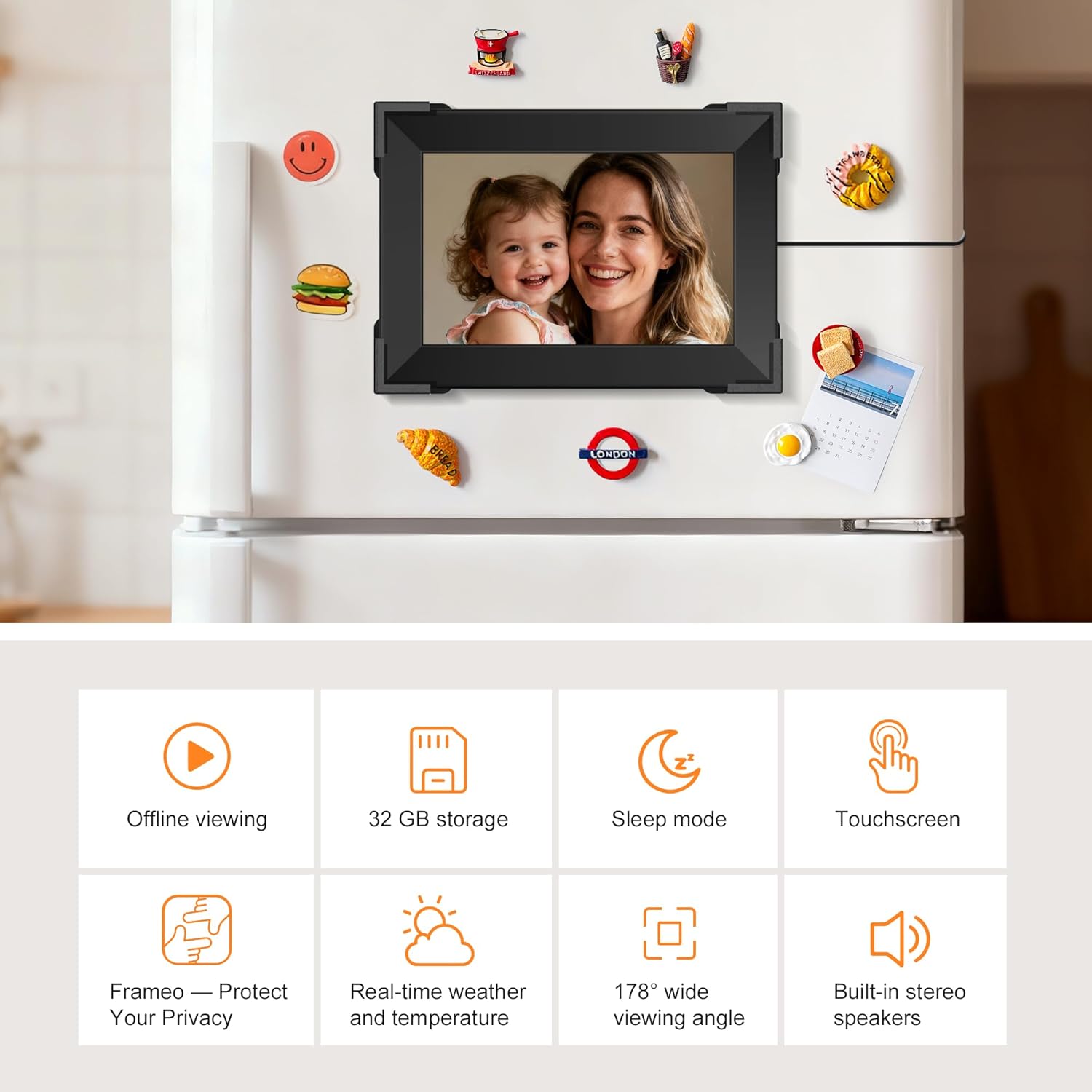 KPCB Tech Magnetic Picture Frames for Refrigerator, 10.1 inch Digital Photo Frames Smart WiFi & App Control, Electronic Picture Frame with 1280x800 HD Touch Screen for Parents, Grandparents, Friends