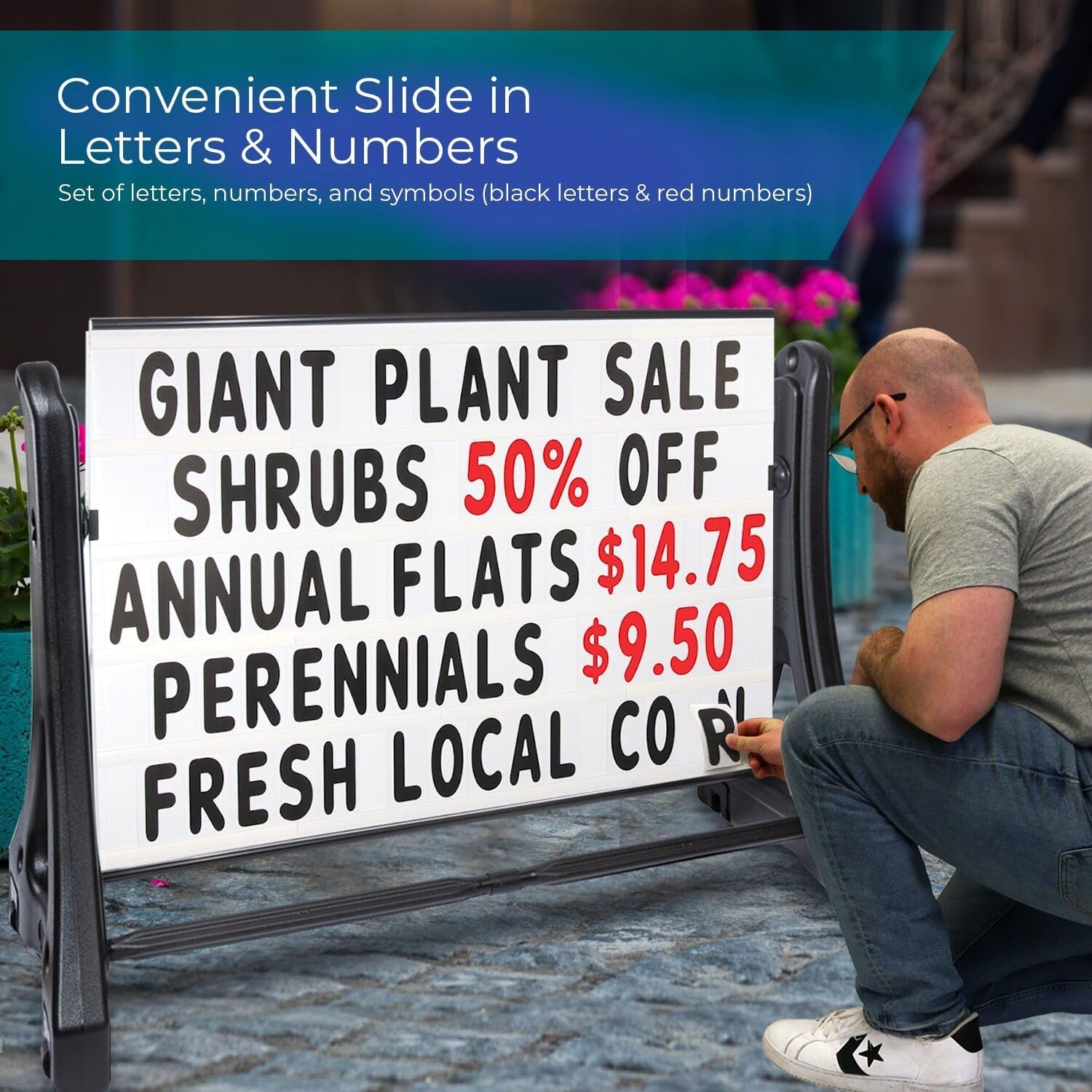 SmartSign 36"x48" Changeable Message Board Sidewalk Sign, Standard Portable Swinger Sign & Letter Kit for Outdoor, Business, Large Black Standing Frame with Wheels, USA-Made