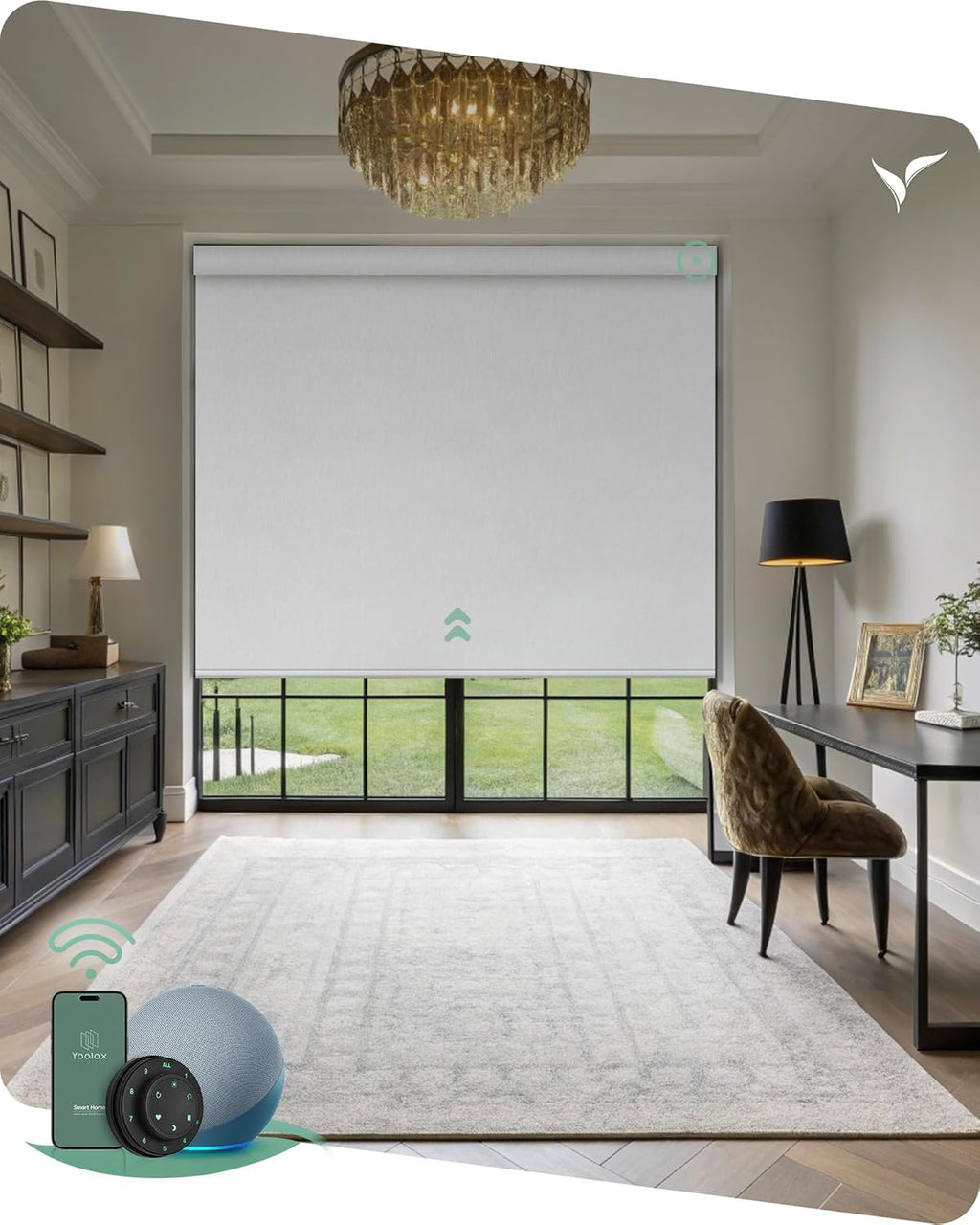 Yoolax Motorized Blinds with Remote, Smart Blinds for Windows Blackout Automatic Shades Compatible with Alexa Remote Control Roller Window Shades with Valance, Custom Size (V-Shimmer White)
