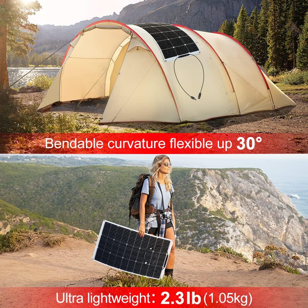 DOKIO 600W (6×100W) Flexible Solar Panels 18V Monocrystalline for 12V Battery Charging, Semi-Flexible ETFE with MC4, Series or Parallel Expansion for RV Boat Van Camper Trailer Off-Grid Power