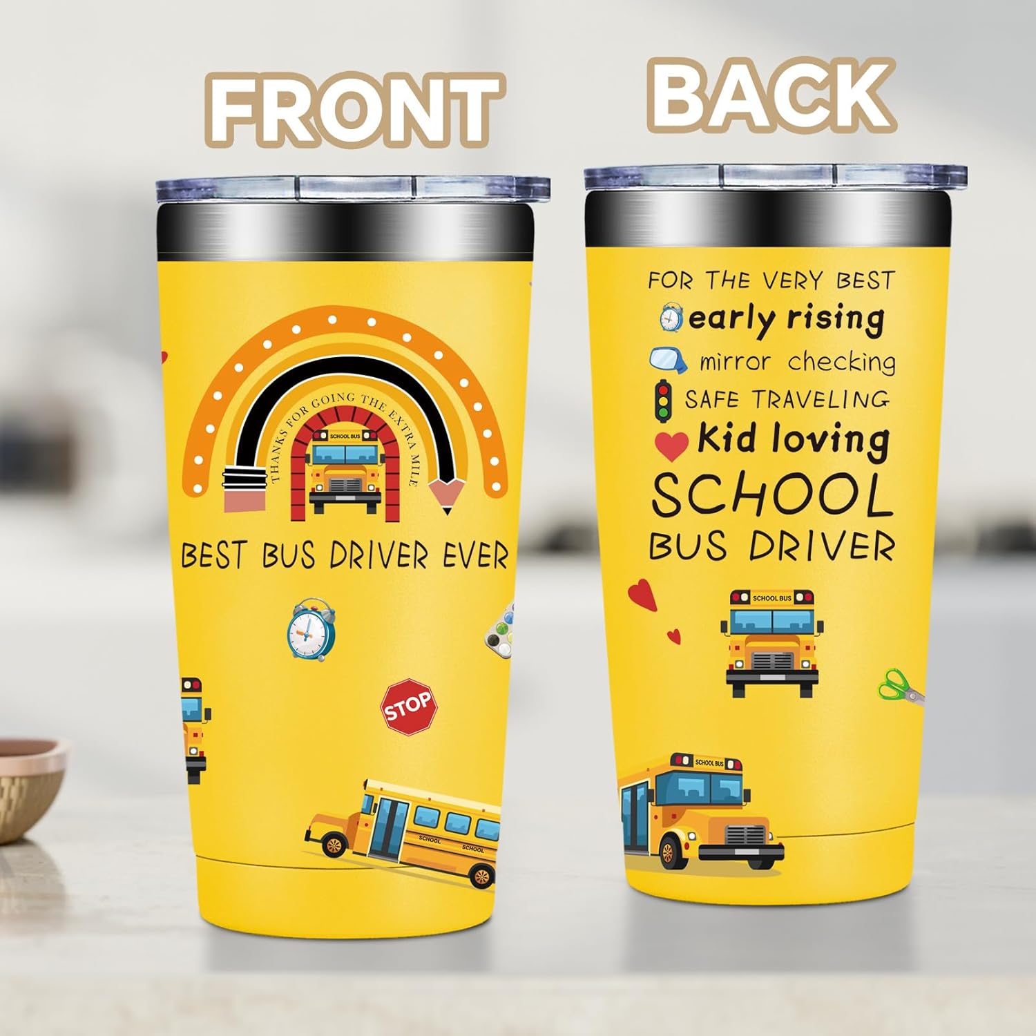 Fufandi School Bus Driver Gifts for Men, Women - Bus Driver Back to School Thank You Appreciation Gifts, Drivers Retirement Birthday Gift - Tumbler Cup 20oz