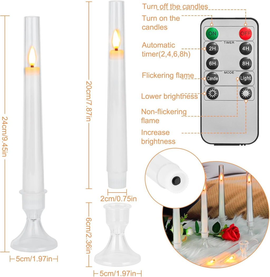 Comenzar 12PC Flameless Taper Candles - LED Candles, Flickering Design with Base, Perfect for Home, Windows，Decoration，Weddings, Parties (White)