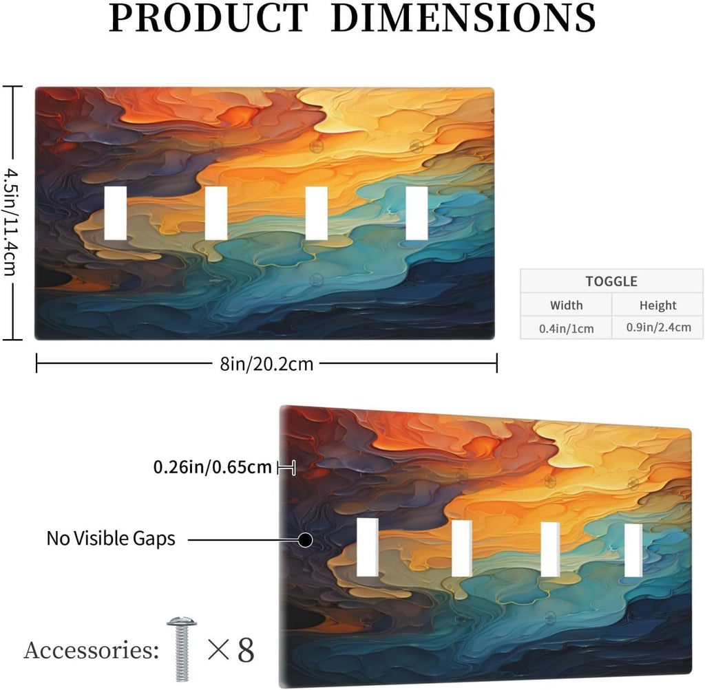 Light Switch Cover Plate Abstract Colorful Modern Luxury Rainbow Quad Toggle Wall Plates Decorative Switch Plates 4 Gang Outlet Covers Electrical Panel Cover Faceplate for Home Decor 4.5 X 8 IN
