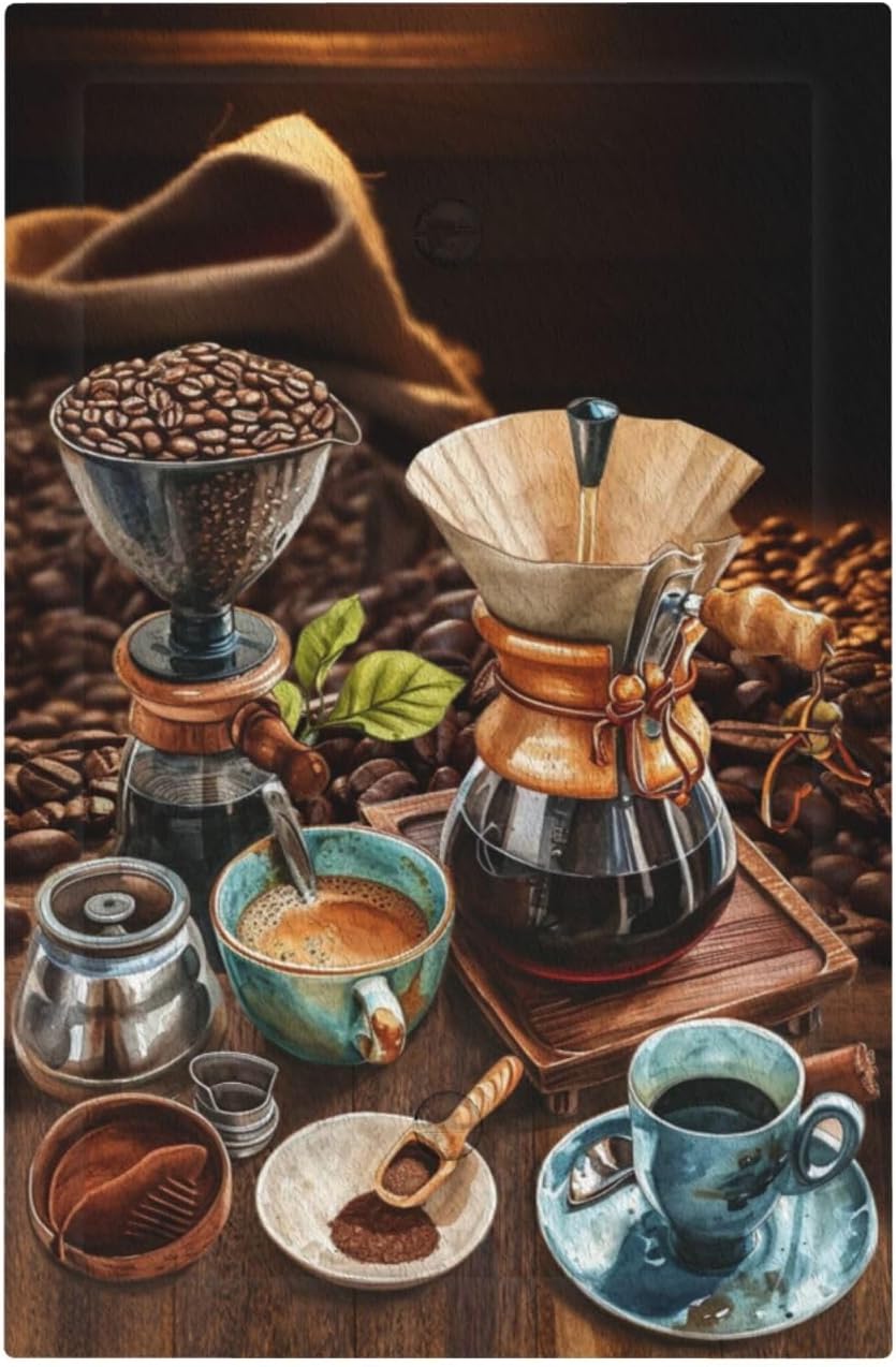 Decorative Light Switch Cover Plate Retro Coffee Maker Beans Cup 1 Gang No Device Single Blank Outlet Covers Wall Plate Cover Switchplate Faceplate for Kitchen Decor