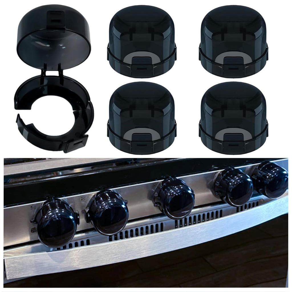 Stove Knob Covers for Baby Safety (5 Pack), Stove Knob Safety Covers, Prevent Kids-Pets from Gas Stove Knob Locks, Childproof Oven Lock Knob Covers with Adhesive, Heat-Resistant Upgraded-Black