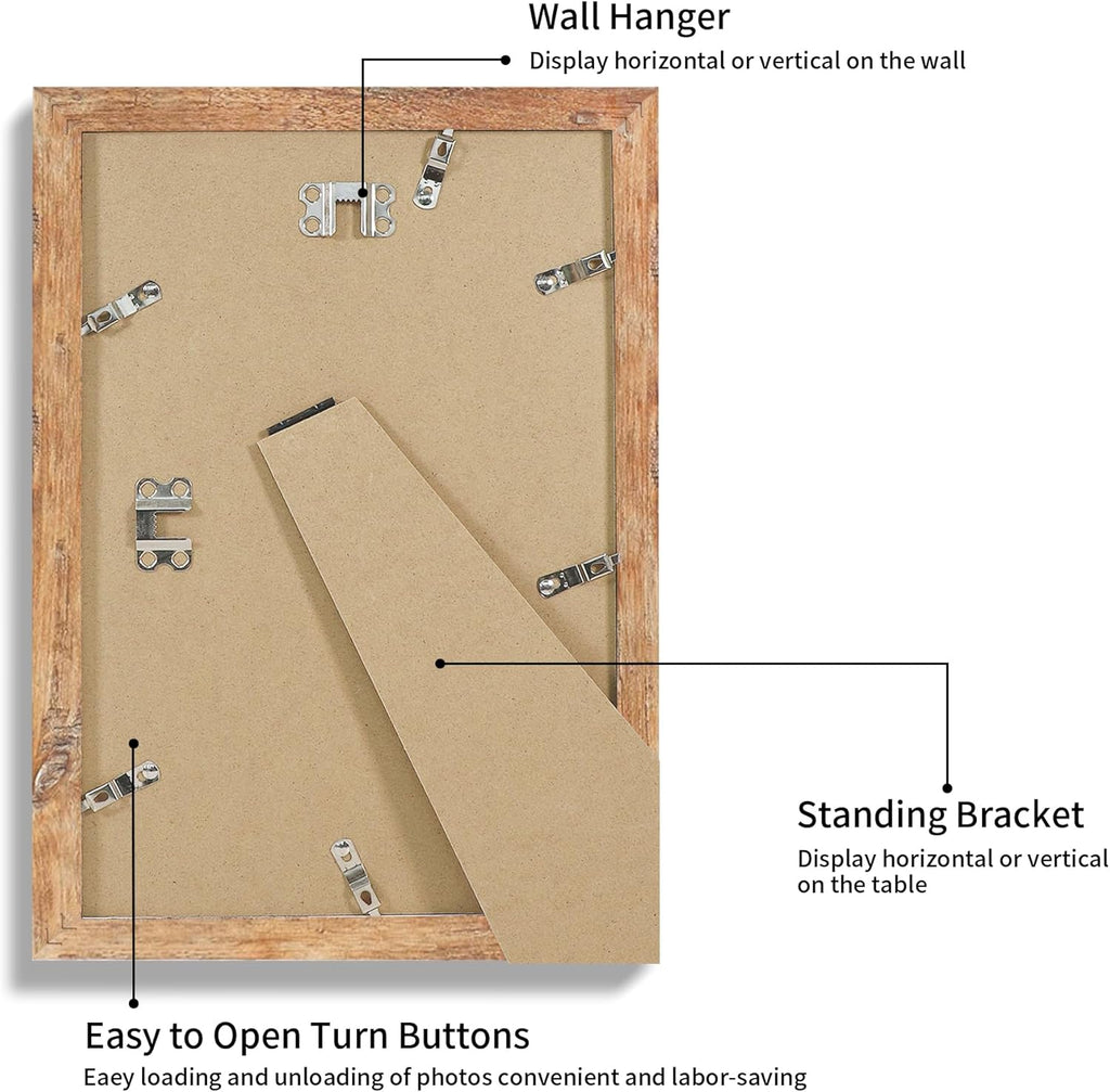 iRahmen 8x12 Picture Frame with HD Tempered Glass, Display Pictures 6x9 with Mat or 8 x 12 Without Mat, Wood Photo Frame for Tabletop and Wall (Rustic Brown, 1 Pack)