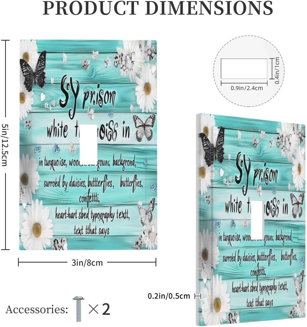 Teal Butterfly Daisy Rustic Wooden Signs Decorative Light Switch Cover 1 Gang Single Toggle Device Electrical Faceplate Switchplates Decorator Outlet Wall Plate For Farmhouse Cabin Decor