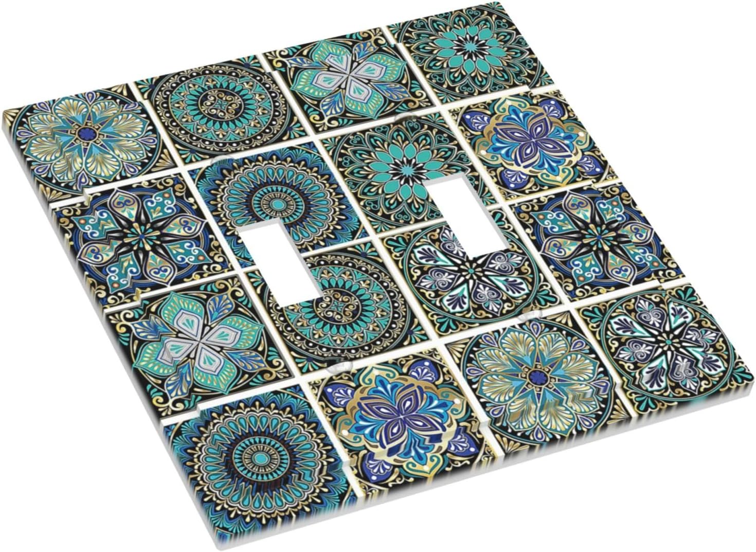 Decorative Switch Plates Mandala Decorative Rustic Vintage Turquoise Pattern 2 Gang Double Toggle Outlet Light Switch Cover Wall Plate Electrical Faceplate for Bedroom Bathroom Decor