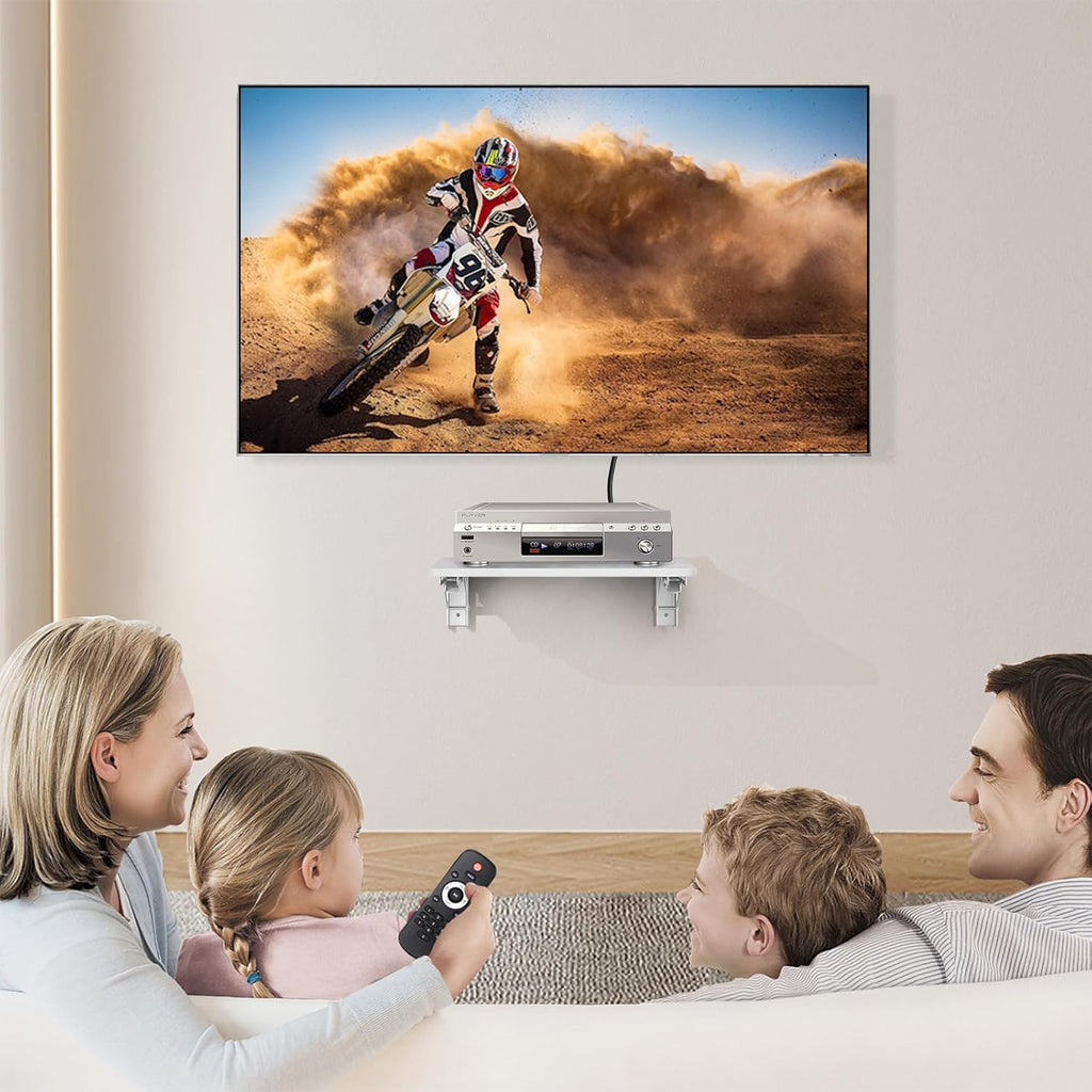Homode Projector Shelf for Wall, Wood Folding Wall Mount Shelf, Holds Up to 30lbs, Floating Entertainment Shelves for DVD Players, Cable Boxes, Game Consoles, Living Room Decor Accessories, White