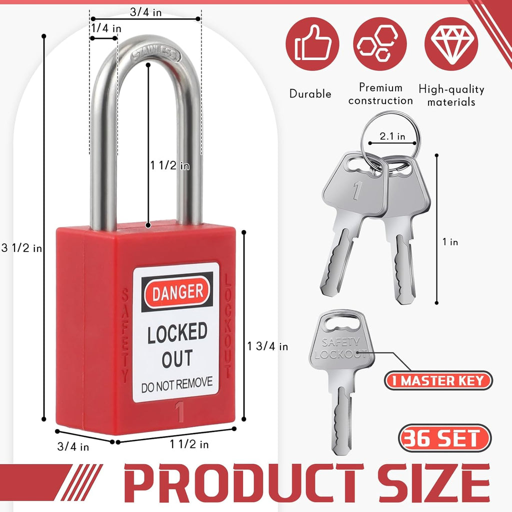 Landhoow 36 Set Lockout Tagout Locks and Keys Kit Loto Locks Different Safety Lock 2 Keys Per Lock Tag Out Padlocks for Electrical Lockout Tag Out Stations and Devices Kits (Red)