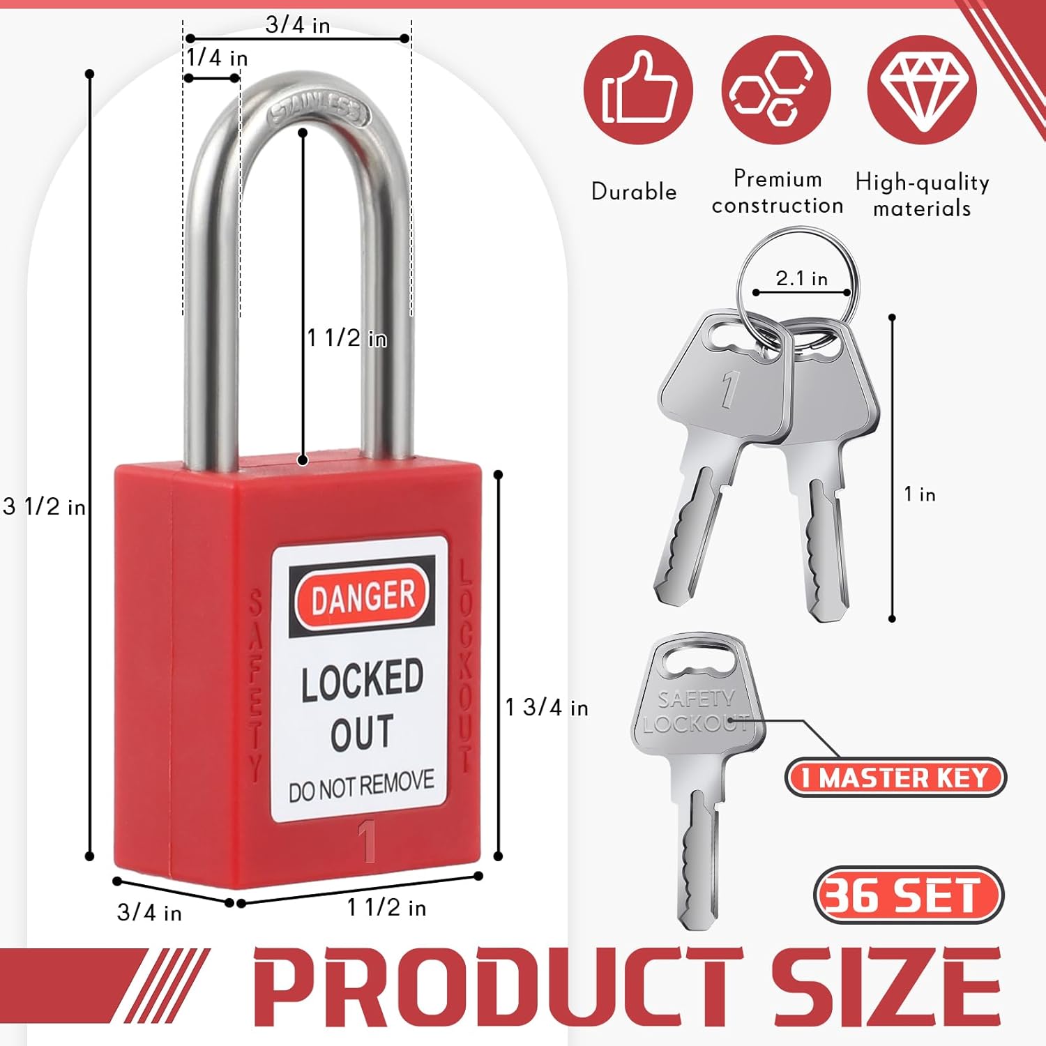 Landhoow 36 Set Lockout Tagout Locks and Keys Kit Loto Locks Different Safety Lock 2 Keys Per Lock Tag Out Padlocks for Electrical Lockout Tag Out Stations and Devices Kits (Red)