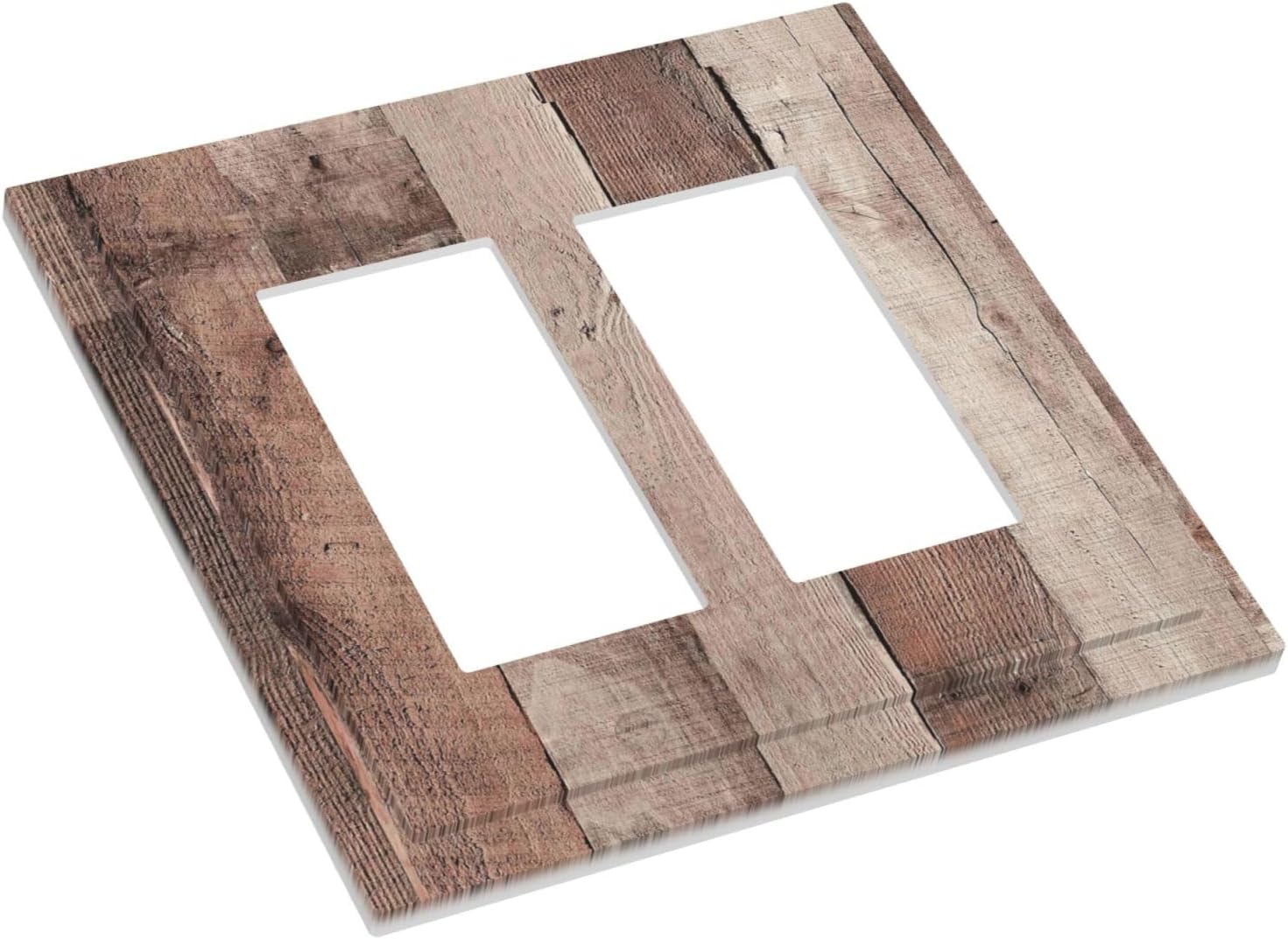 Decorative Outlet Covers Retro Wood Brown Farmhouse Barn Wooden 2 Gang Double GFCI Rocker Electrical Wall Panels Light Switch Cover Plate for Farmhouse Cabin Decor